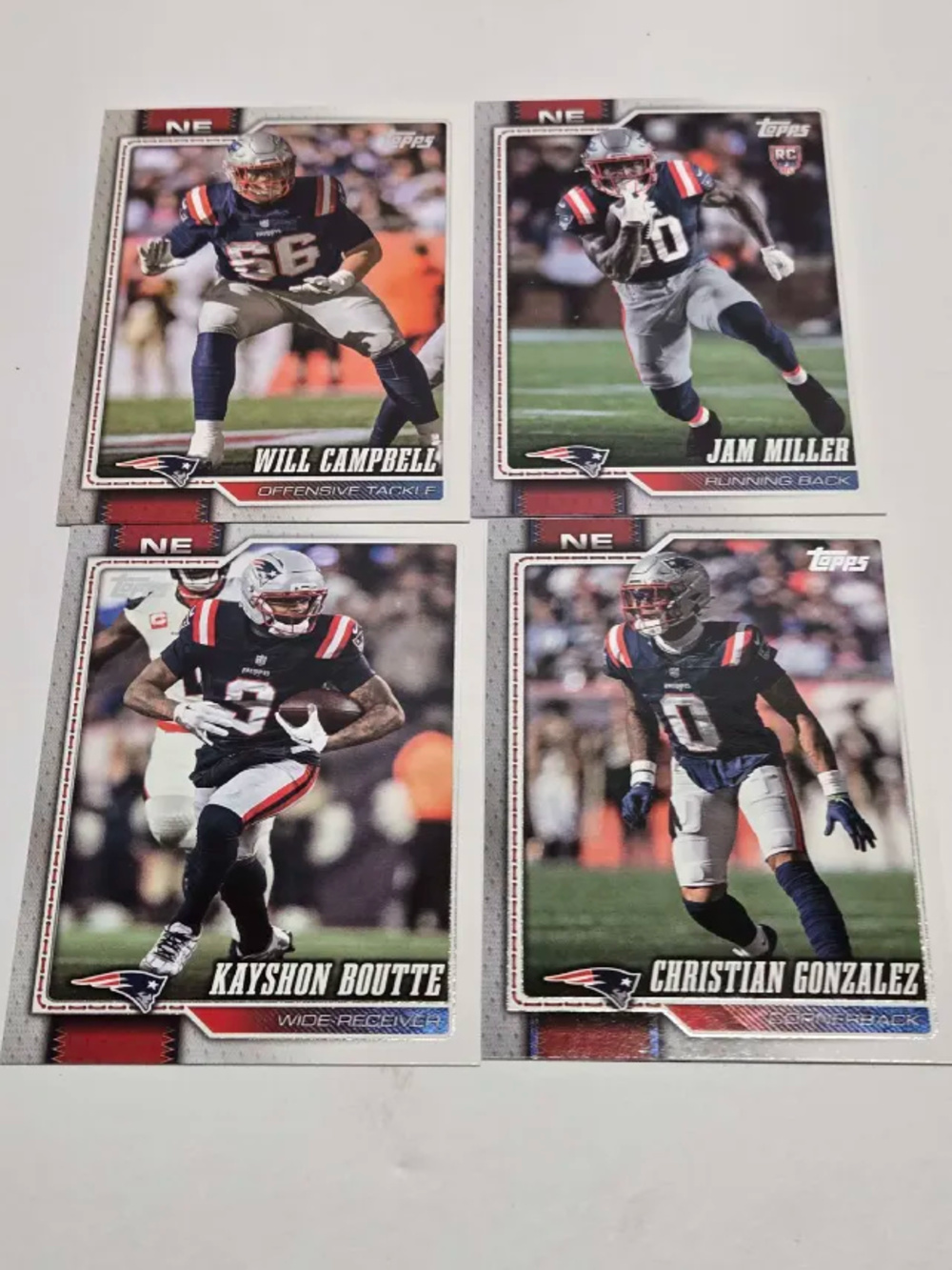 Lot of 4 – 2026 Topps Patriots Cards Campbell Miller Boutte Gonzalez